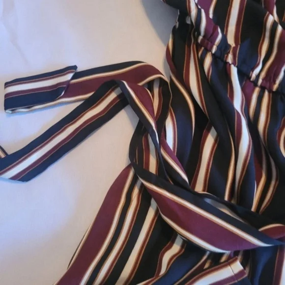 Xhilaration White/Black/Maroon Striped Wide Leg Jumpsuit - Picture 6 of 12